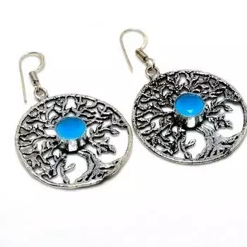 Ювелирные серьги ручной работы с синим халцедоном 925 пробы, посеребренные, 1,89 дюйма