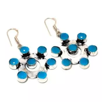 Ювелирные серьги ручной работы с синим халцедоном 925 пробы, посеребренные, 1,89 дюйма