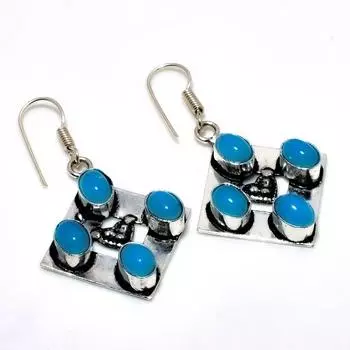 Ювелирные серьги ручной работы с синим халцедоном 925 пробы, посеребренные, 1,70 дюйма