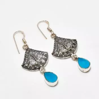 Ювелирные серьги ручной работы с синим халцедоном, посеребренные 925 пробы, 2,27 дюйма