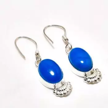 Ювелирные серьги ручной работы с синим халцедоном, посеребренные 925 пробы, 1,51 дюйма