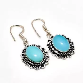 Ювелирные серьги ручной работы с синим халцедоном, посеребренные 925 пробы, 1,70 дюйма