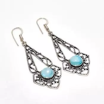 Ювелирные серьги ручной работы с синим лунным камнем, посеребренные 925 пробы, 2,34 дюйма