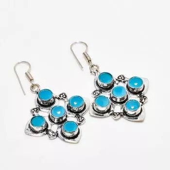 Ювелирные серьги ручной работы с синим халцедоном, посеребренные 925 пробы, 1,62 дюйма