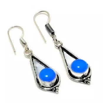 Ювелирные серьги ручной работы с синим халцедоном 925 пробы, посеребренные, 1,89 дюйма