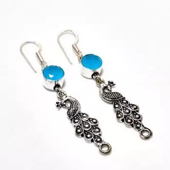 Ювелирные серьги ручной работы с синим халцедоном, посеребренные 925 пробы, 2,27 дюйма