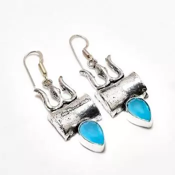 Ювелирные серьги ручной работы с синим халцедоном, посеребренные 925 пробы, 2,08 дюйма