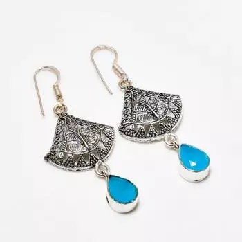 Ювелирные серьги ручной работы с синим халцедоном, посеребренные 925 пробы, 2,08 дюйма