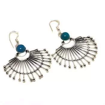 Ювелирные серьги ручной работы с синим халцедоном 925 пробы, посеребренные, 2,12 дюйма