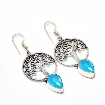 Ювелирные серьги ручной работы с синим халцедоном, посеребренные 925 пробы, 2,08 дюйма