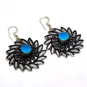 Ювелирные серьги ручной работы с синим халцедоном 925 пробы, посеребренные, 1,89 дюйма