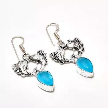 Ювелирные серьги ручной работы с синим халцедоном, посеребренные 925 пробы, 1,70 дюйма