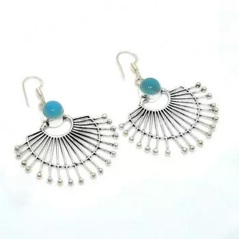 Ювелирные серьги ручной работы с синим халцедоном 925 пробы, посеребренные, 2,12 дюйма