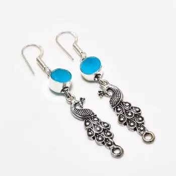 Ювелирные серьги ручной работы с синим халцедоном, посеребренные 925 пробы, 2,38 дюйма