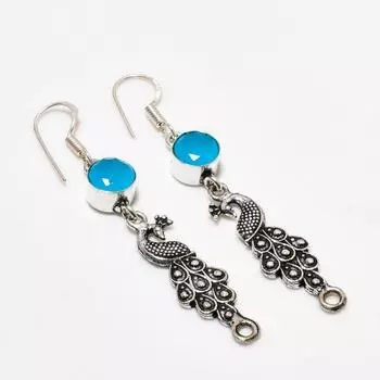 Ювелирные серьги ручной работы с синим халцедоном, посеребренные 925 пробы, 2,38 дюйма