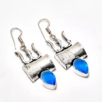 Ювелирные серьги ручной работы с синим халцедоном, посеребренные 925 пробы, 2,08 дюйма