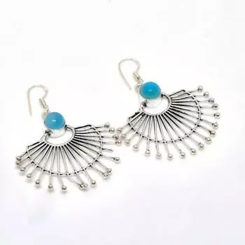 Ювелирные серьги ручной работы с синим халцедоном 925 пробы, посеребренные, 2,12 дюйма