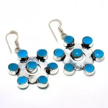 Ювелирные серьги ручной работы с синим халцедоном 925 пробы, посеребренные, 1,89 дюйма