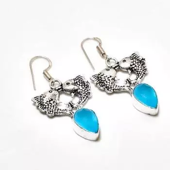 Ювелирные серьги ручной работы с синим халцедоном, посеребренные 925 пробы, 1,70 дюйма