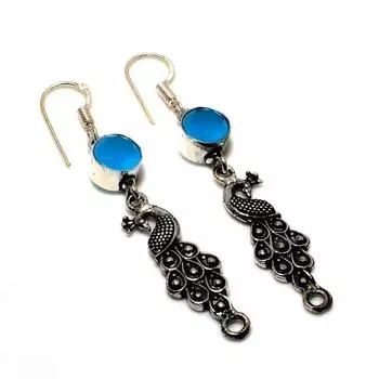 Ювелирные серьги ручной работы с синим халцедоном 925 пробы, посеребренные, 2,38 дюйма