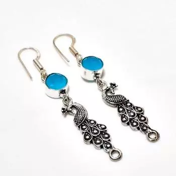 Ювелирные серьги ручной работы с синим халцедоном, посеребренные 925 пробы, 2,46 дюйма