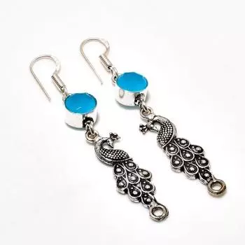 Ювелирные серьги ручной работы с синим халцедоном, посеребренные 925 пробы, 2,46 дюйма