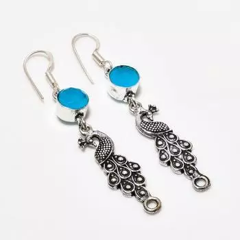 Ювелирные серьги ручной работы с синим халцедоном, посеребренные 925 пробы, 2,38 дюйма