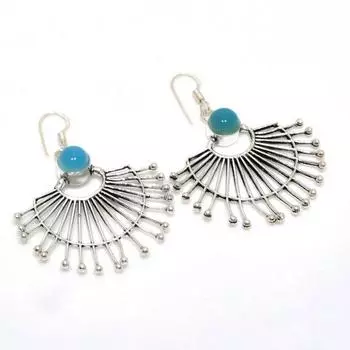 Ювелирные серьги ручной работы с синим халцедоном 925 пробы, посеребренные, 2,12 дюйма