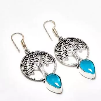 Ювелирные серьги ручной работы с синим халцедоном, посеребренные 925 пробы, 2,08 дюйма