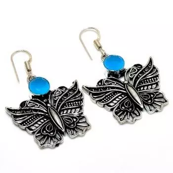 Ювелирные серьги ручной работы с синим халцедоном 925 пробы, посеребренные, 1,89 дюйма