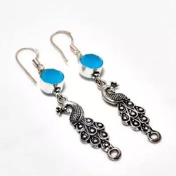 Ювелирные серьги ручной работы с синим халцедоном, посеребренные 925 пробы, 2,46 дюйма