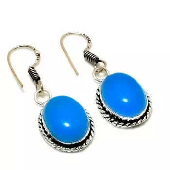 Ювелирные серьги ручной работы с синим халцедоном 925 пробы, посеребренные, 1,51 дюйма