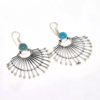 Ювелирные серьги ручной работы с синим халцедоном 925 пробы, посеребренные, 2,12 дюйма