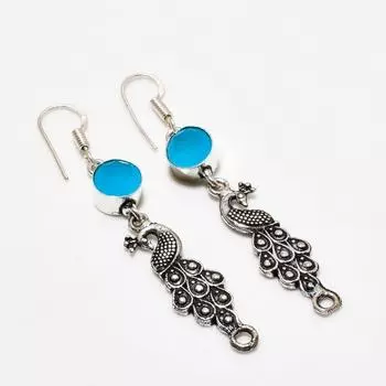 Ювелирные серьги ручной работы с синим халцедоном, посеребренные 925 пробы, 2,38 дюйма