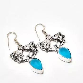 Ювелирные серьги ручной работы с синим халцедоном, посеребренные 925 пробы, 1,70 дюйма