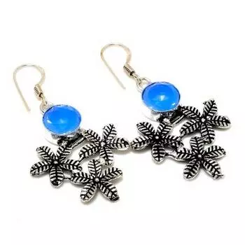 Ювелирные серьги ручной работы с синим халцедоном 925 пробы, посеребренные, 1,89 дюйма