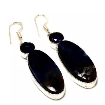 Ювелирные серьги ручной работы с содалитом и аметистом 925 пробы, посеребренные, 2,27 дюйма