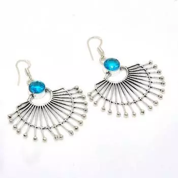 Ювелирные серьги ручной работы с топазом Swissblue, посеребренные, 925 пробы, 2,12 дюйма