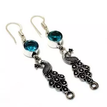 Ювелирные серьги ручной работы с топазом Swissblue, позолоченным серебром 925 пробы, 2,38 дюйма