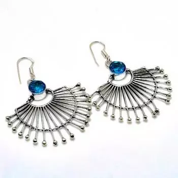 Ювелирные серьги ручной работы с топазом Swissblue, посеребренные, 925 пробы, 2,12 дюйма