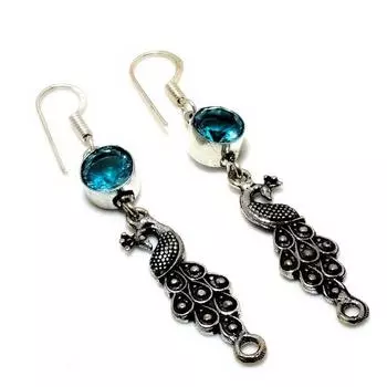 Ювелирные серьги ручной работы с топазом Swissblue, позолоченным серебром 925 пробы, 1,78 дюйма