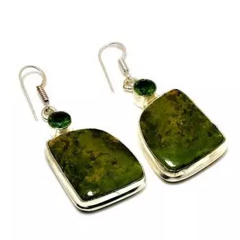 Ювелирные серьги ручной работы с унакитом-цаворитом 925 пробы, посеребренные, 1,89 дюйма