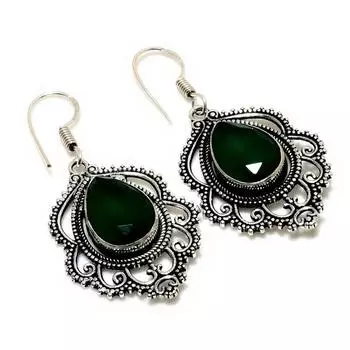 Ювелирные серьги ручной работы с зеленым ониксом 925 пробы, посеребренные, 1,70 дюйма