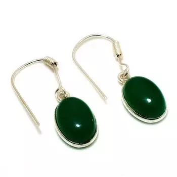 Ювелирные серьги ручной работы с зеленым ониксом 925 пробы, посеребренные, 1,13 дюйма