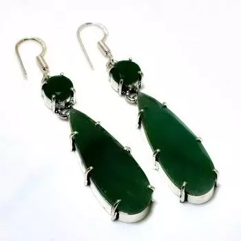 Ювелирные серьги ручной работы с зеленым ониксом 925 пробы, посеребренные, 2,5 дюйма