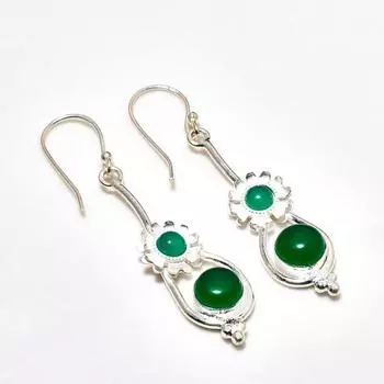 Ювелирные серьги ручной работы с зеленым ониксом, посеребренные 925 пробы, 2,27 дюйма