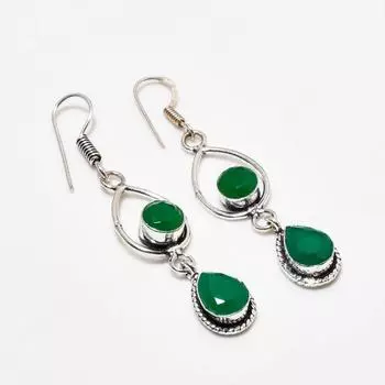 Ювелирные серьги ручной работы с зеленым ониксом, посеребренные 925 пробы, 2,27 дюйма