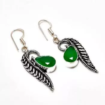 Ювелирные серьги ручной работы с зеленым ониксом, посеребренные 925 пробы, 1,89 дюйма