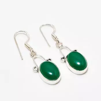Ювелирные серьги ручной работы с зеленым ониксом, посеребренные 925 пробы, 1,51 дюйма