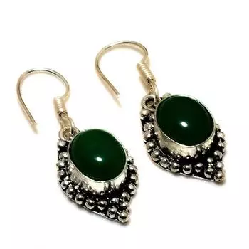 Ювелирные серьги ручной работы с зеленым ониксом 925 пробы, посеребренные, 1,51 дюйма